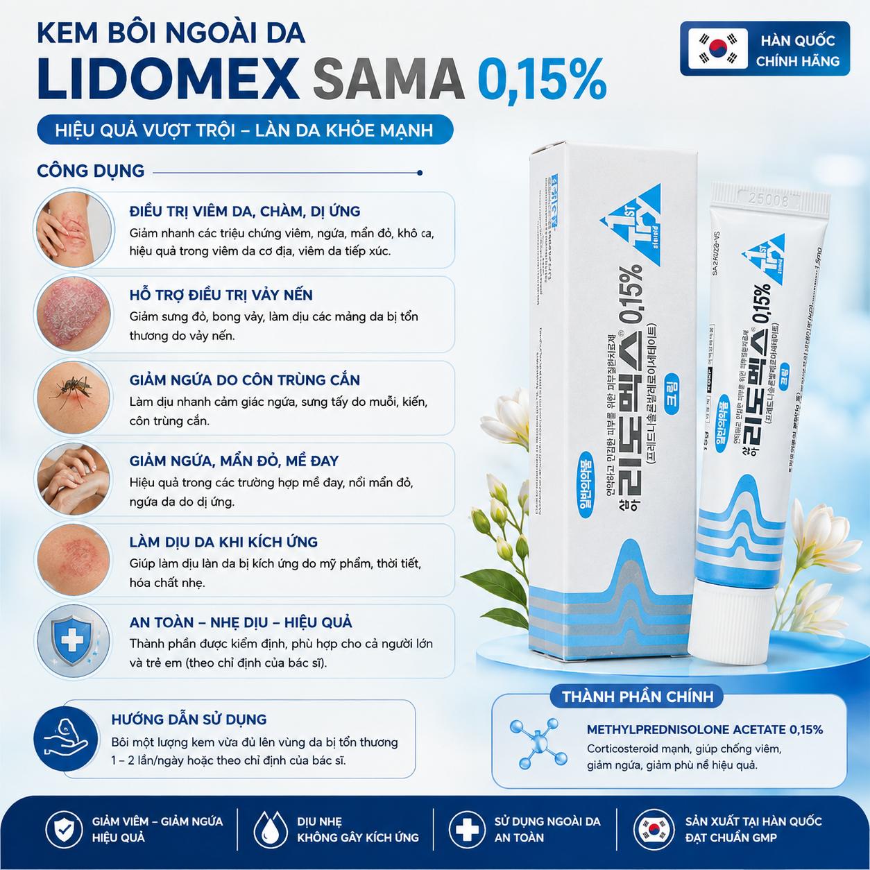 Kem bôi ngoài da Lidomex Sama 0,15% 15g Hàn Quốc Kem bôi ngoài da Lidomex Sama 0,15% 15g Hàn Quốc