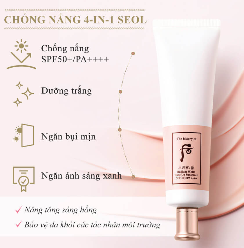 Kem chống nắng The history of Whoo Radiant White Tone Up Sunsceen SPF50+ Pa++++ Kem chống nắng The history of Whoo Radiant White Tone Up Sunsceen SPF50+ Pa++++
