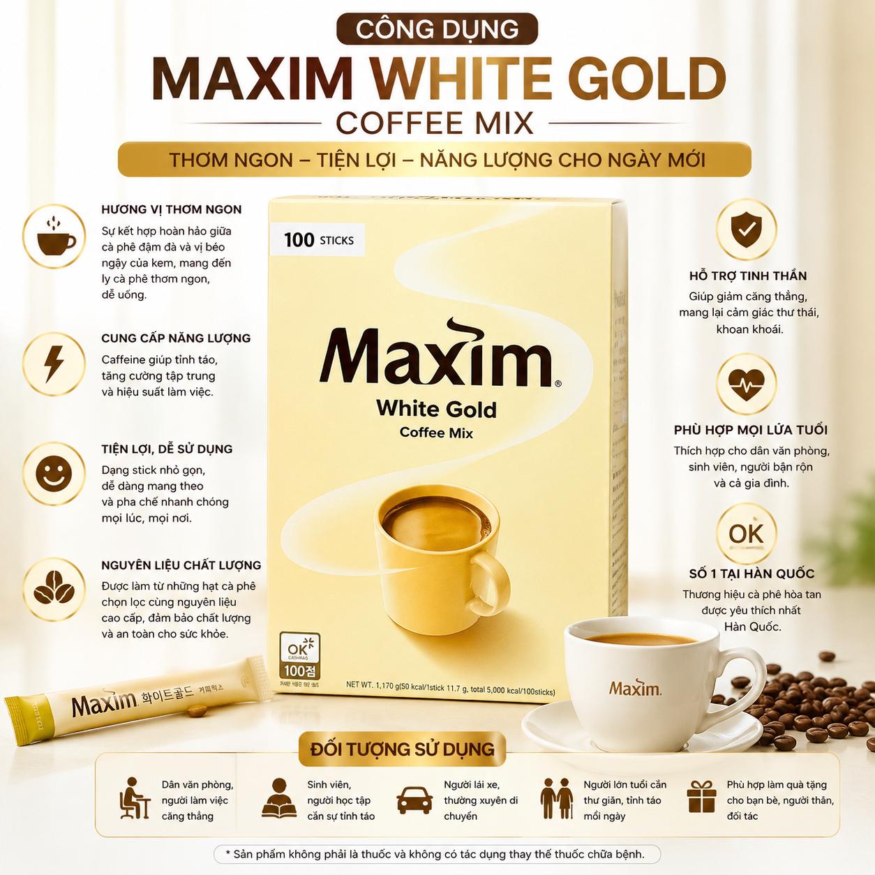 Cà Phê Maxim White Gold Coffee Mix Hàn Quốc Cà Phê Maxim White Gold Coffee Mix Hàn Quốc