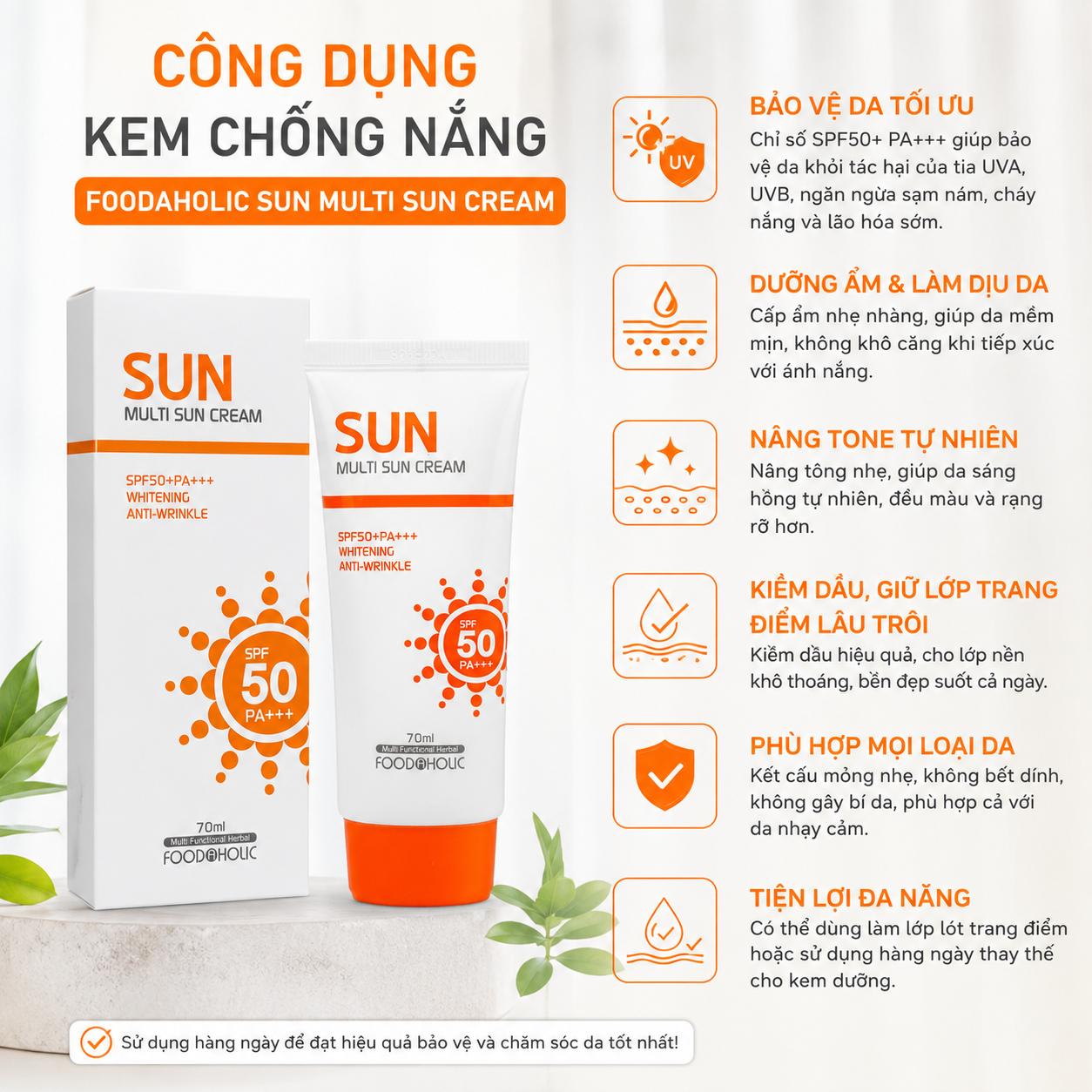Kem Chống Nắng FoodAholic Sun Multi Sun Cream SPF50+ PA+++