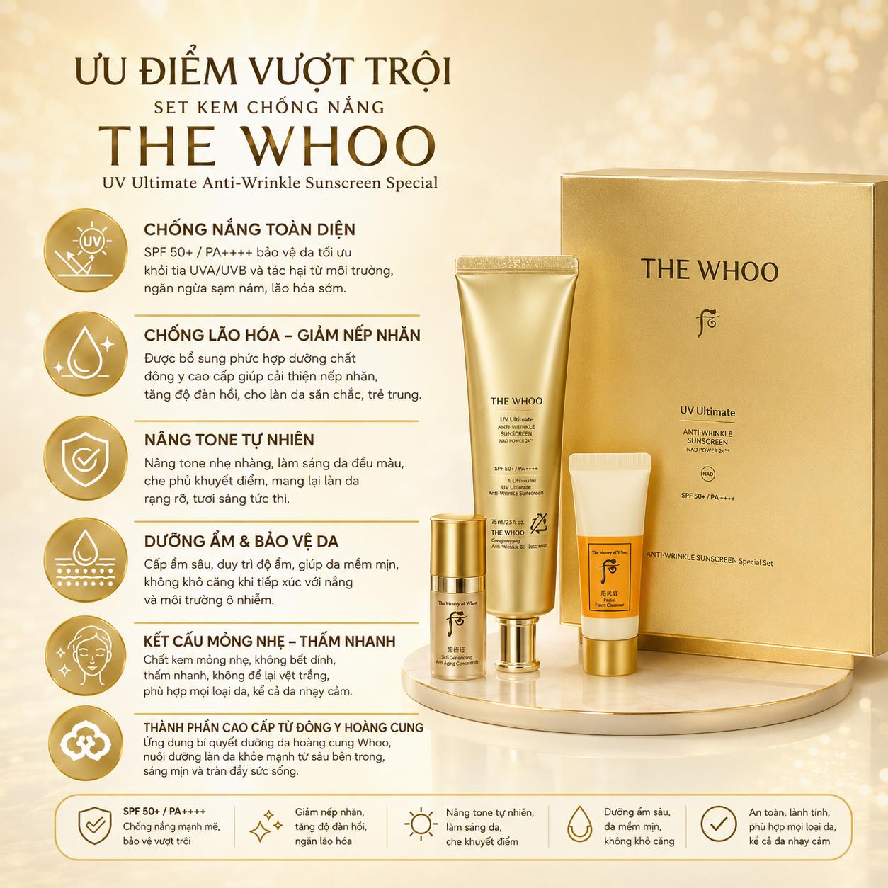 Set Kem Chống Nắng Whoo UV Ultimate Anti-Wrinkle Sunscreen Special Set Kem Chống Nắng Whoo UV Ultimate Anti-Wrinkle Sunscreen Special