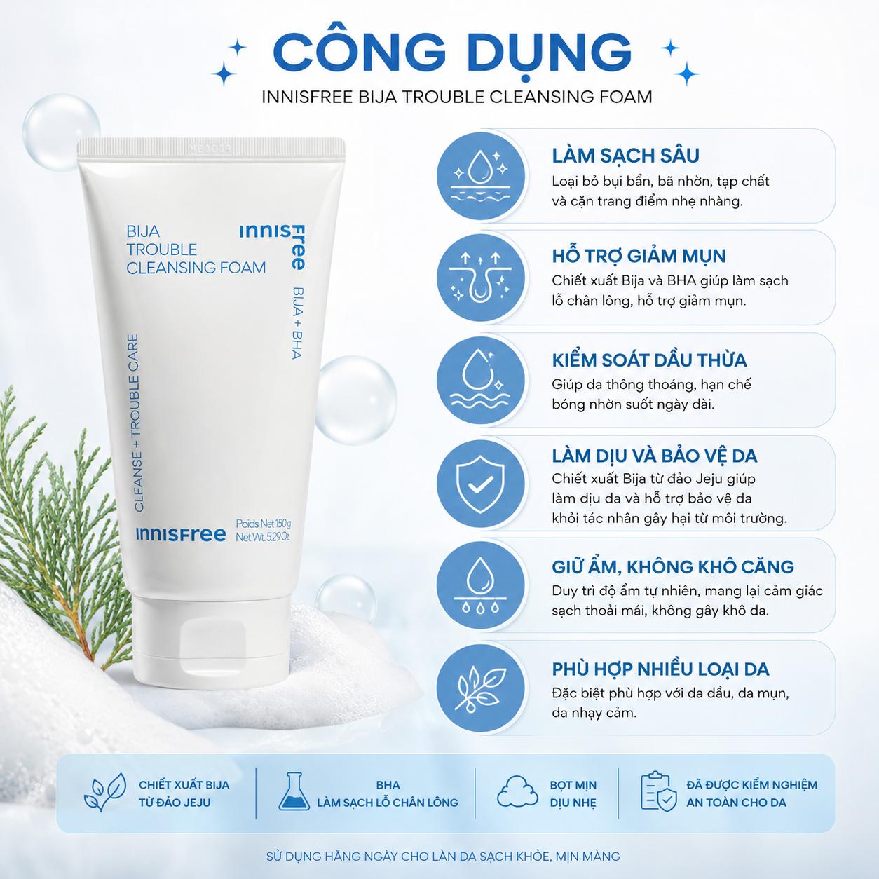 Sữa Rửa Mặt Innisfree Bija Trouble Cleansing Foam Sữa Rửa Mặt Innisfree Bija Trouble Cleansing Foam