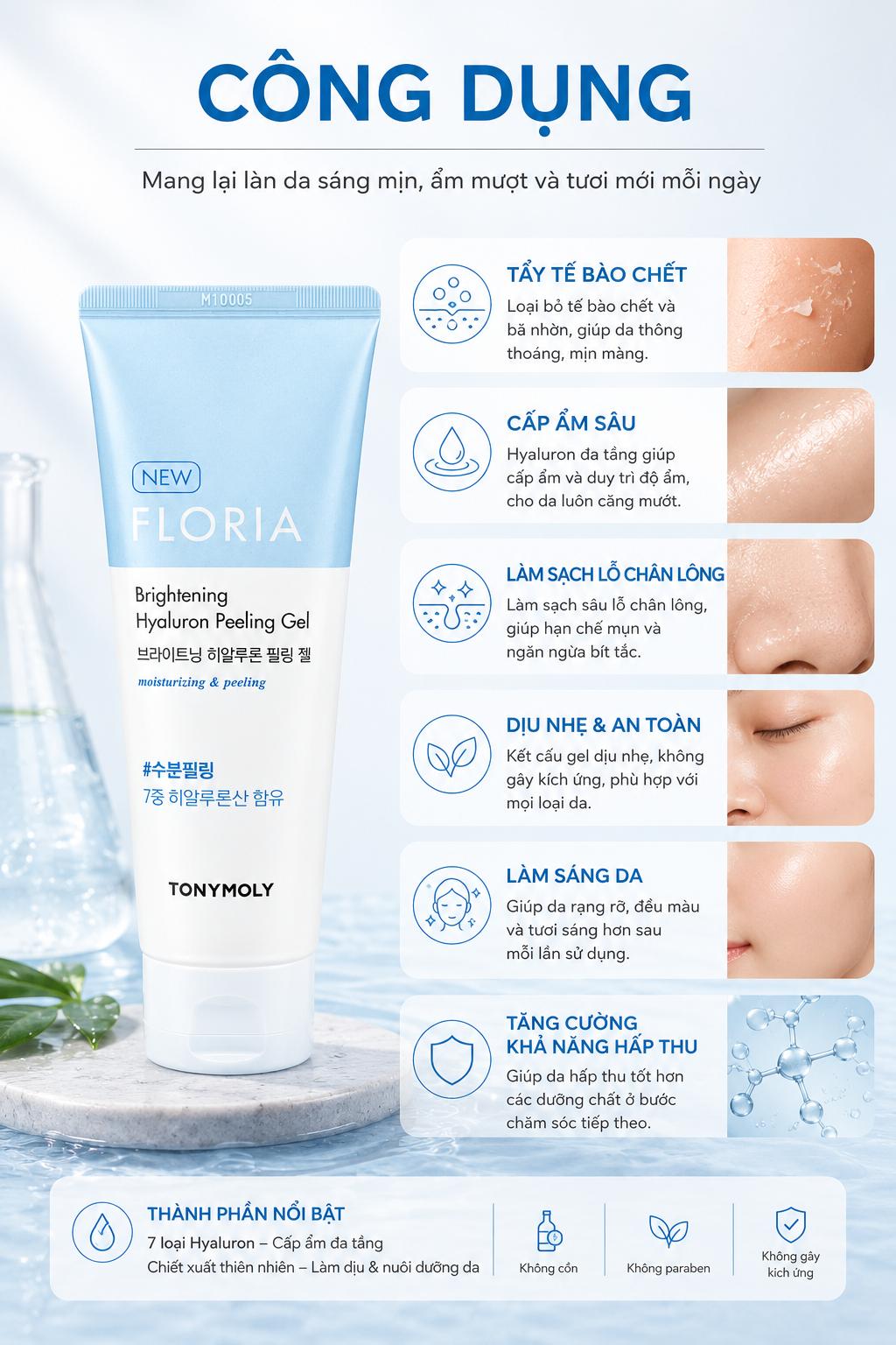 Gel Tẩy Tế Bào Chết Tonymoly Floria Brightening Hyaluron Peeling Gel Chính Hãng Hàn Quốc Gel Tẩy Tế Bào Chết Tonymoly Floria Brightening Hyaluron Peeling Gel Chính Hãng Hàn Quốc