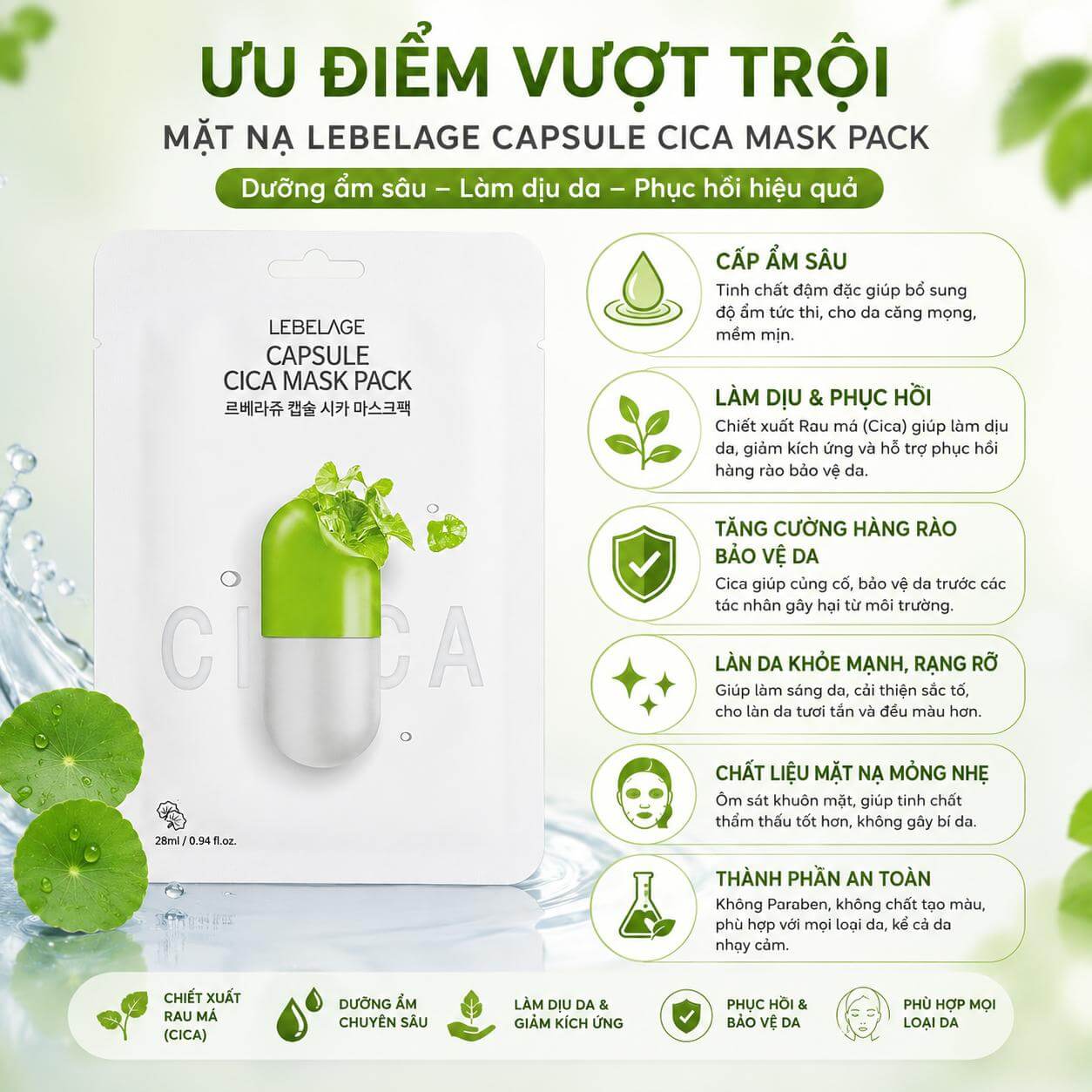 Mặt nạ Lebelage Capsule Cica Mask Pack Hàn Quốc Mặt nạ Lebelage Capsule Cica Mask Pack Hàn Quốc