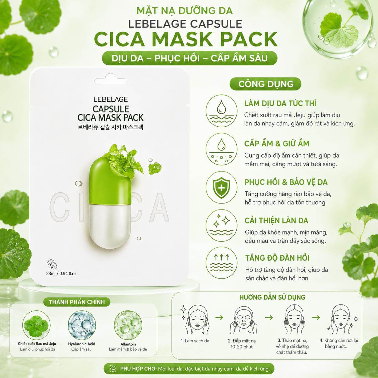 Mặt nạ Lebelage Capsule Cica Mask Pack Hàn Quốc Mặt nạ Lebelage Capsule Cica Mask Pack Hàn Quốc