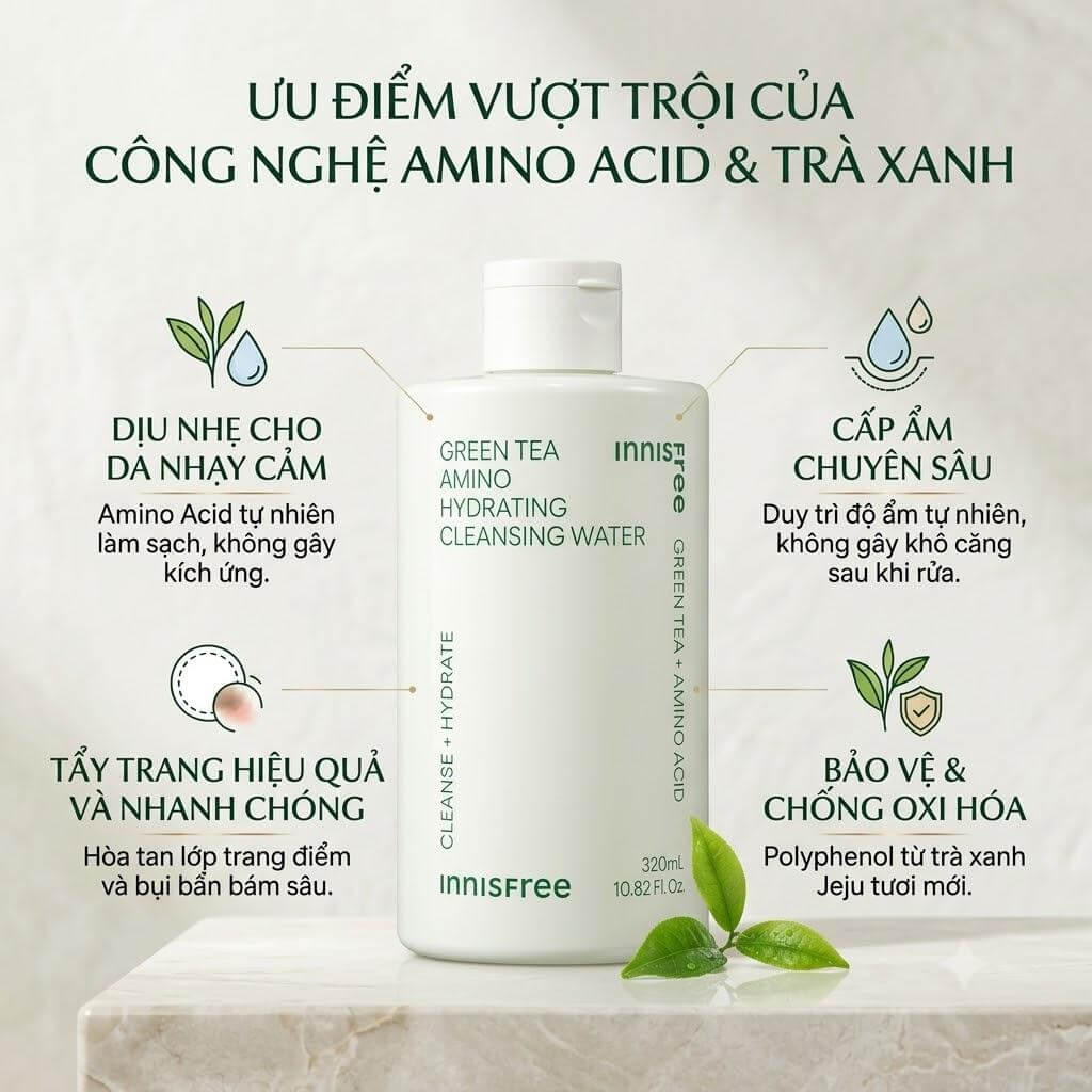 Nước Tẩy Trang Innisfree Green Tea Amino Hydrating Cleansing Water 320ml