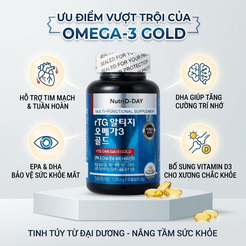 Viên uống Nutri D-DAY rTG Omega-3 Gold Hàn Quốc Viên uống Nutri D-DAY rTG Omega-3 Gold Hàn Quốc
