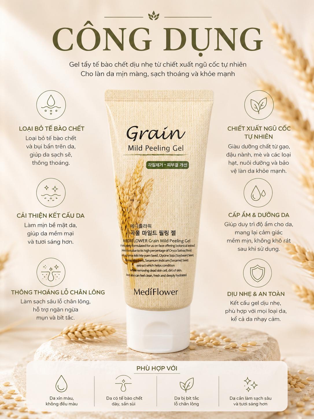 Tẩy tế bào chết ngũ cốc MediFlower Grain Mild Peeling Gel Tẩy tế bào chết ngũ cốc MediFlower Grain Mild Peeling Gel
