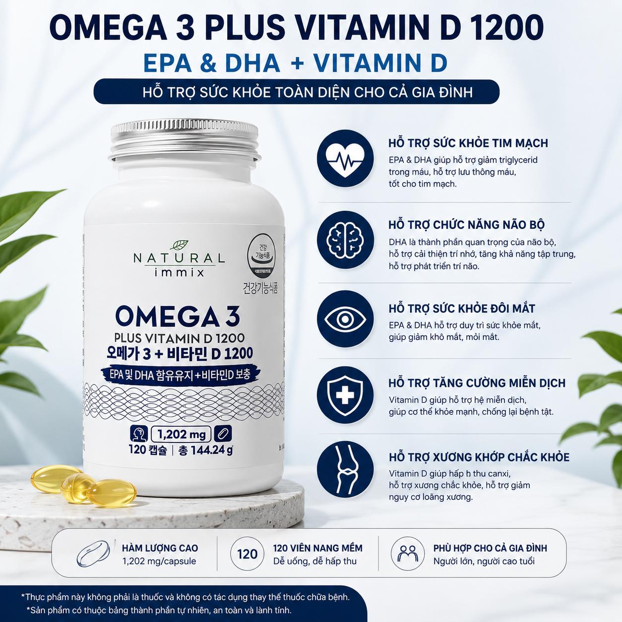 Viên Natural Immix Omega 3 Plus Vitamin D 1200 Viên Natural Immix Omega 3 Plus Vitamin D 1200