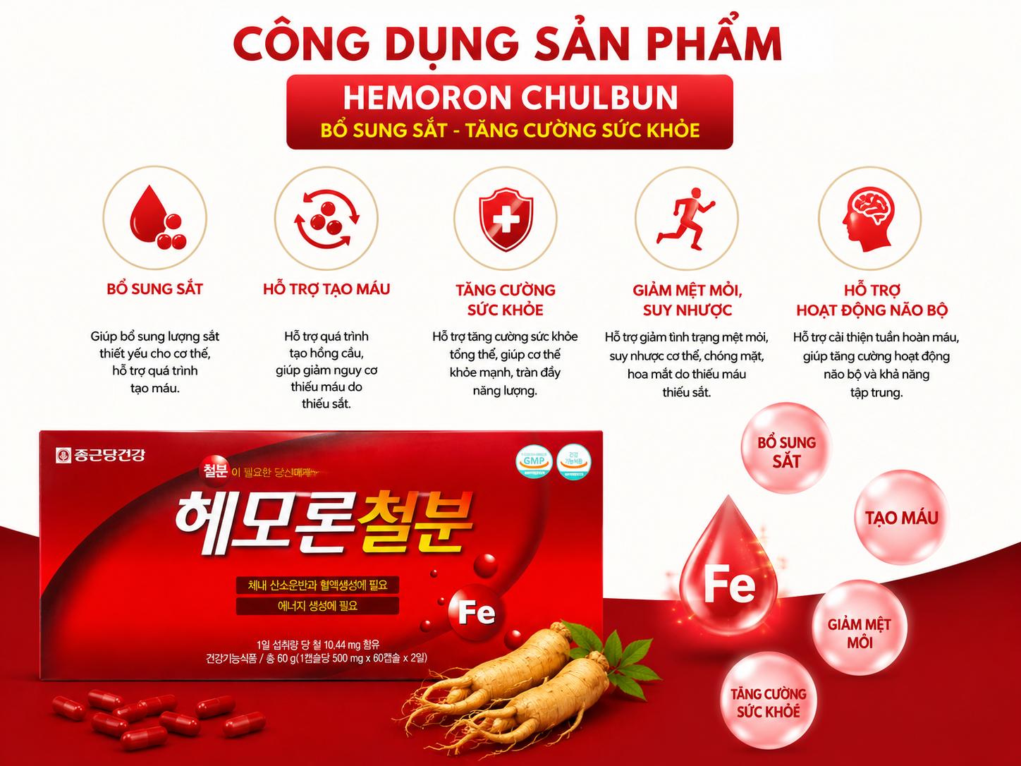Viên uống bổ sung sắt Hemoron Chong Kun Dang Viên uống bổ sung sắt Hemoron Chong Kun Dang