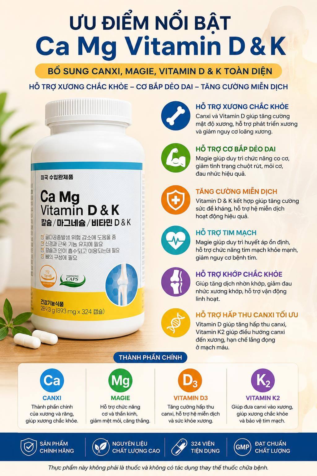 Viên Uống Bổ Sung Ca Mg Vitamin D & K 324 Viên Viên Uống Bổ Sung Ca Mg Vitamin D & K 324 Viên
