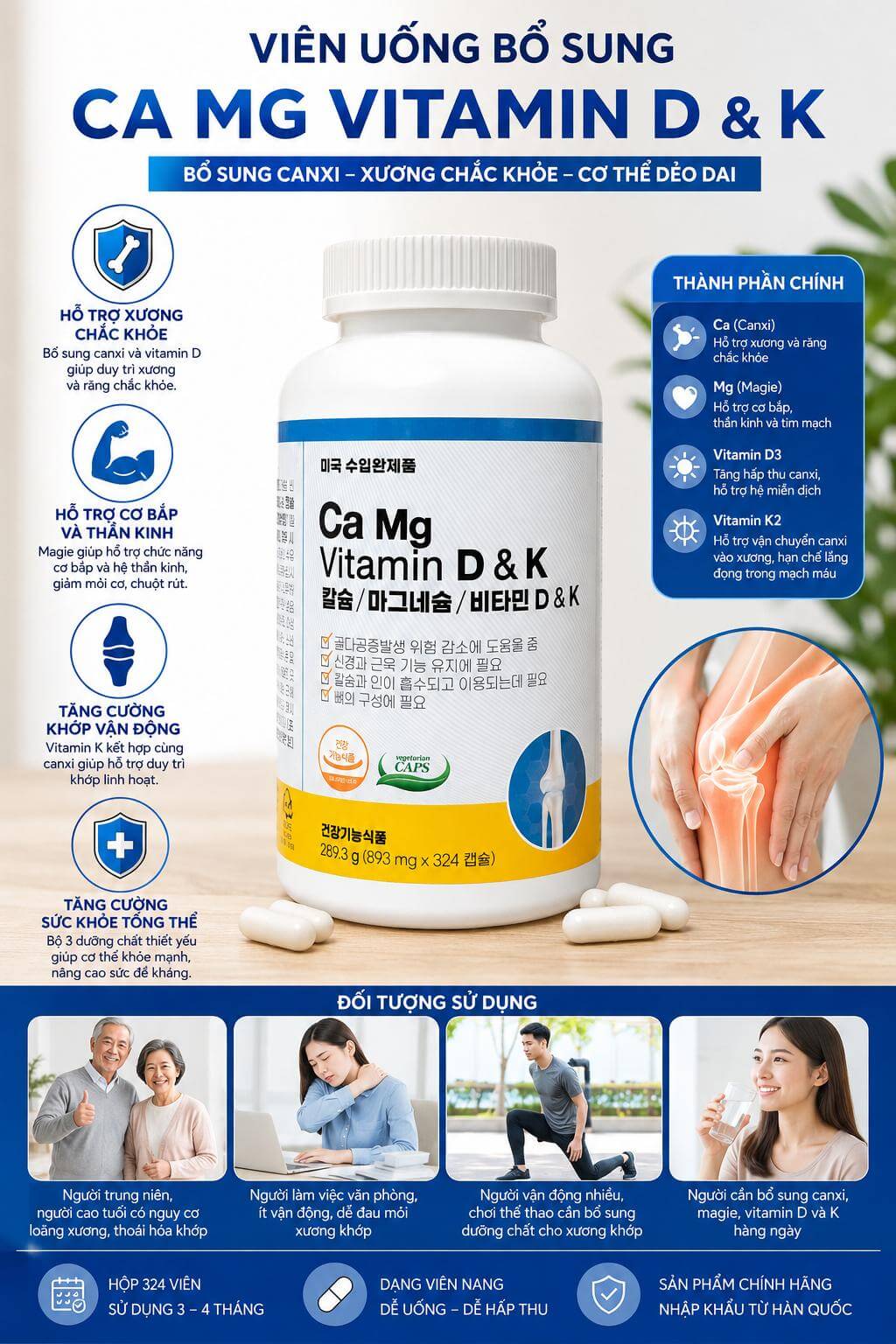 Viên Uống Bổ Sung Ca Mg Vitamin D & K 324 Viên Viên Uống Bổ Sung Ca Mg Vitamin D & K 324 Viên
